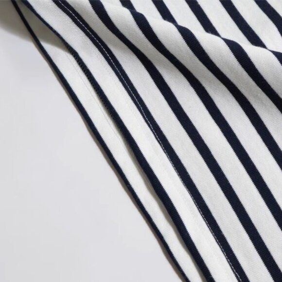 Japanese Black And White Striped Boat Neck T-Shirt - Siz S - Picture 5 of 6